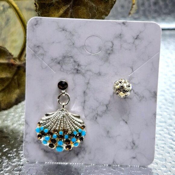 "5/$25" Mismatched Silver Tone Rhinestone Seashell Ball Cluster Post Earrings - Picture 1 of 9